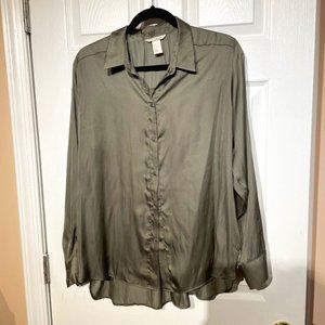 Women Olive Green Button down shirt - size 12
